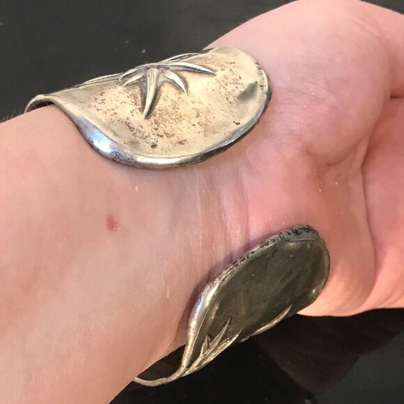 Rare Chinese Sterling Silver Cuff Bracelet Wing Hang Antique Chinese Bamboo 925 - Picture 8 of 9